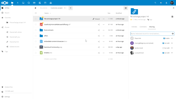 Vista de la interfaz de fichero de NextCloud